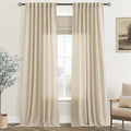 Greyish Beige Linen Curtain 120 inch Length 2 Panels Set Back Tab Light by Jolilight