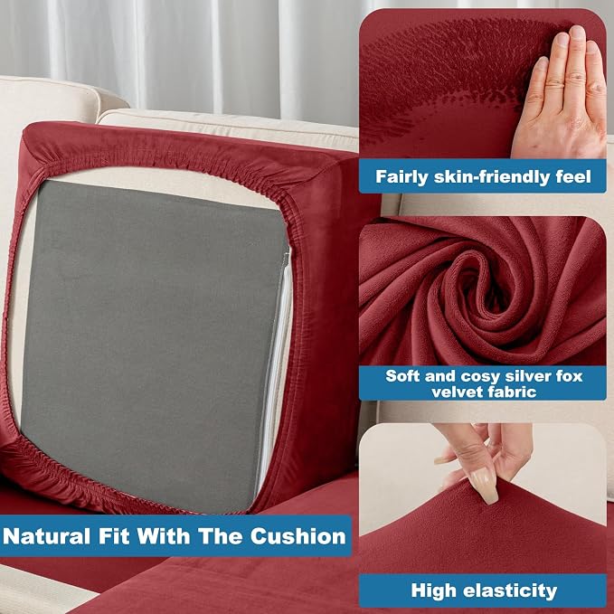 Couch Cover Stretch Velvet Sofa Cushion Cover 3-Piece - Image 6
