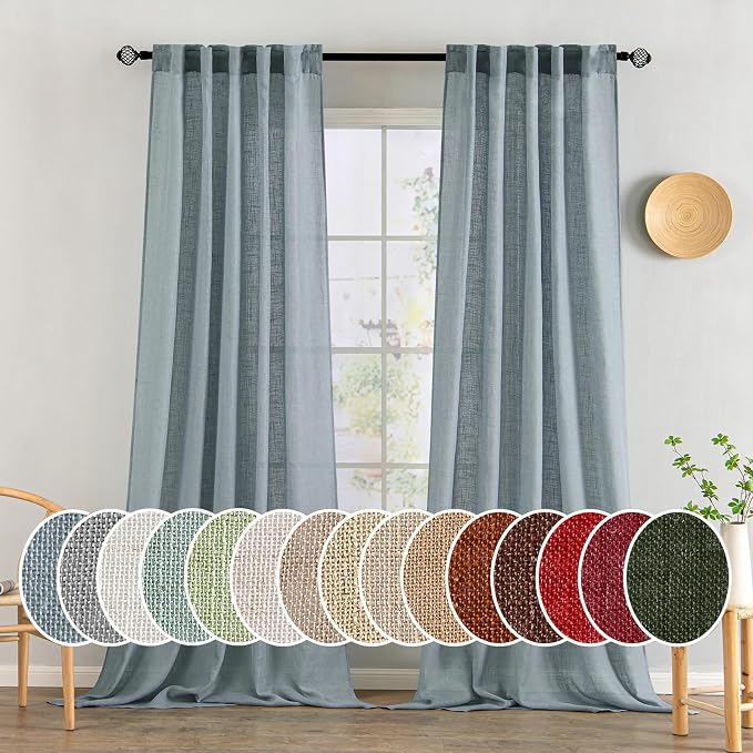 MIULEE Dusty Blue Linen Curtains 90 Inch Long 2 Panels by MIULEE