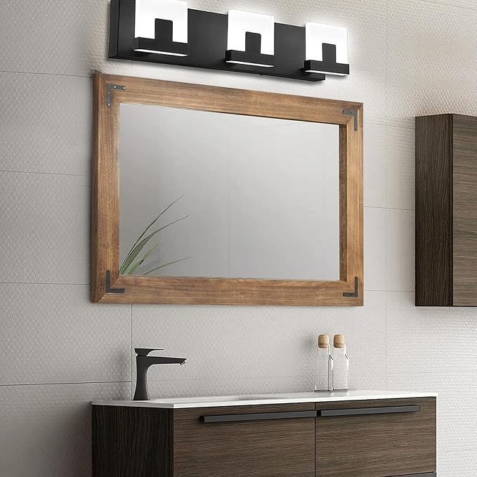 YOSHOOT Rustic Wooden Framed Wall Mirror, Natural Wood Bathroom Vanity Mirror for Farmhouse Decor, Vertical or Horizontal Hanging (40" x 26", Brown)