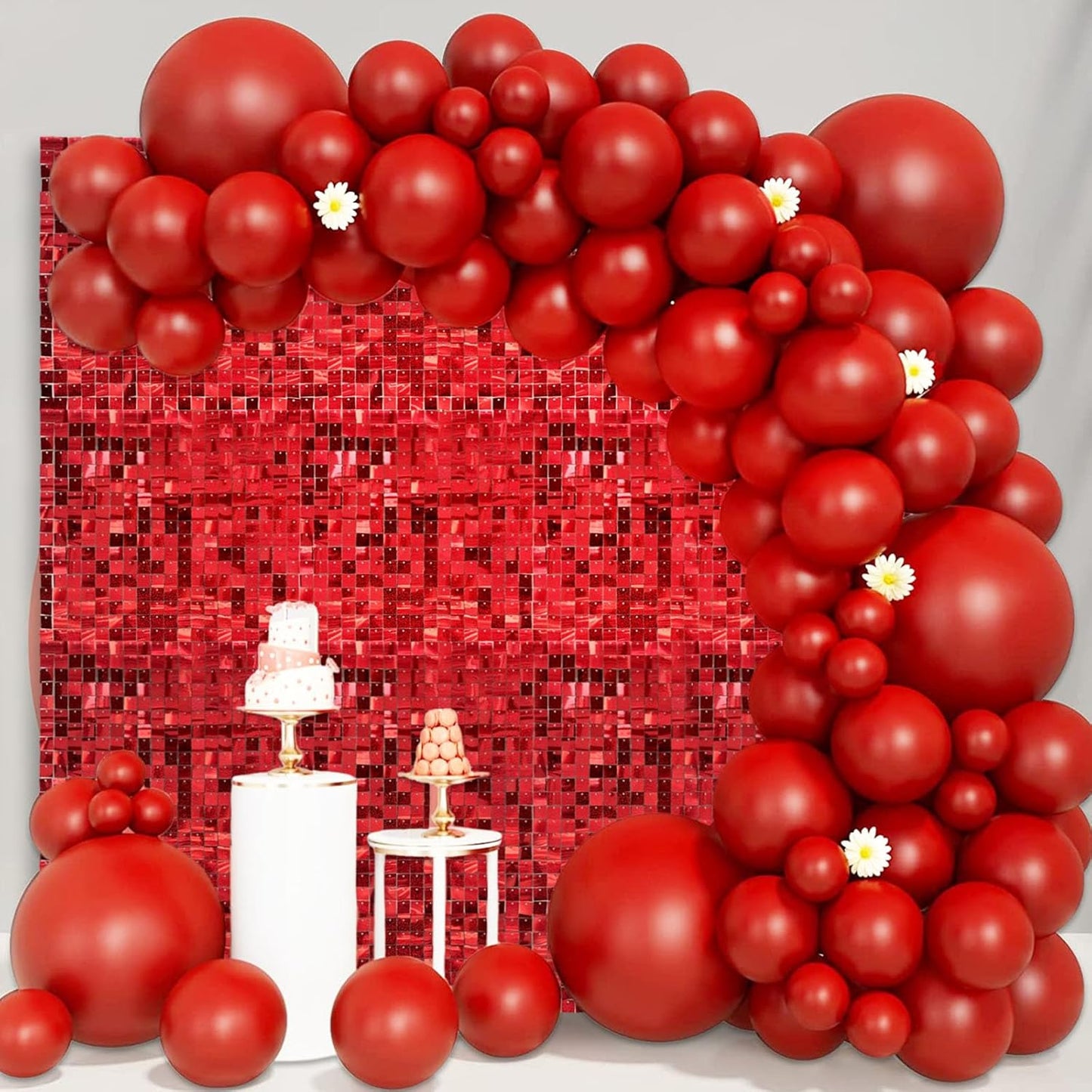 24PCS Red Shimmer Wall Backdrop, Laser Square Sequin Photo Backdrops Panel, Glitter Wall Background for Birthdays, Weddings, Christmas, Engagements, Disco Bachelorette Party Decoration (4FTx6FT)