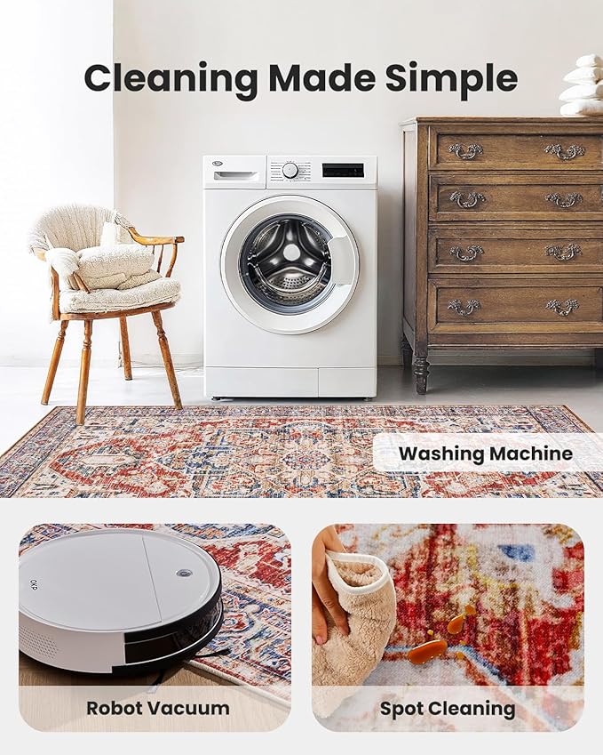 AMADA HOMEFURNISHING 8x10 Washable Area Rug, Low-Profile Large Area Rug - Image 5