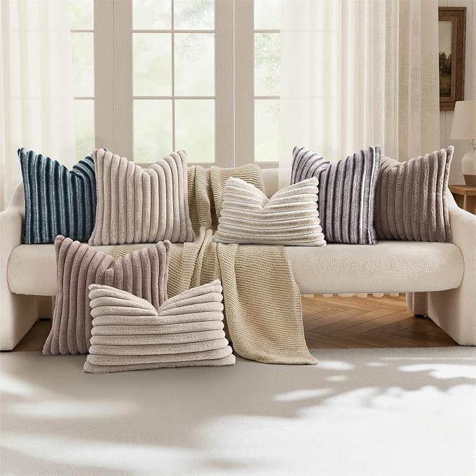 decorUhome Cozy Faux Fur Throw Pillow Covers 24x24 Set of 2 Decorative Soft - Image 5