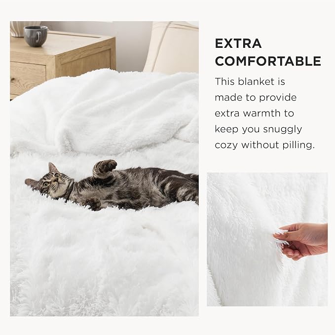 Bedsure GentleSoft Fluffy White Blankets Queen Size - Image 3