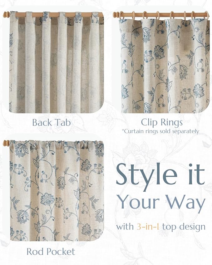 jinchan Linen Curtains Floral Curtains 96 Inch Length - Image 5
