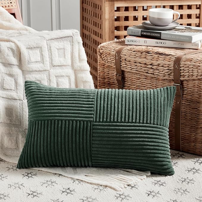Fancy Homi Set of 2 Dark Green Long Lumbar Decorative Throw Pillow Covers 16x24 - Image 2