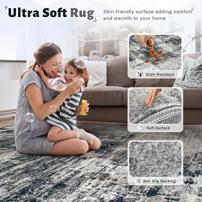 2x7 Runner Rug for Hallway, Washable Modern Abstract Runner Rugs Neutral Soft - Image 7