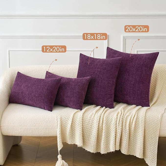MIULEE Pack of 2 Couch Throw Pillow Covers 20x20 Inch Soft Plum Purple Chenille - Image 4