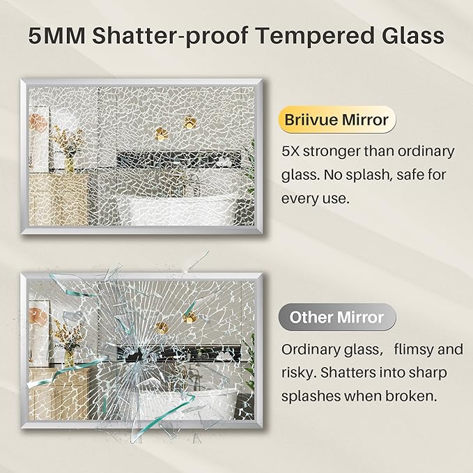 40x38 Inch Silver Bathroom Mirror for Wall, Thick Metal Framed Rectangle Mirrors for Over Sink, Bedroom, Living Room, Entryway, Anti-Rust, HD Tempered Glass