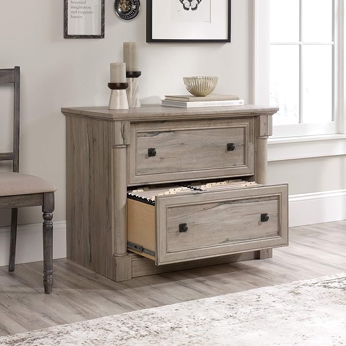 Sauder Palladia 2 Drawer File Cabinet, Lateral Filing Cabinets for Home Office, Hanging File Folders Organizer, Interlocking Drawers, in Split Oak Finish