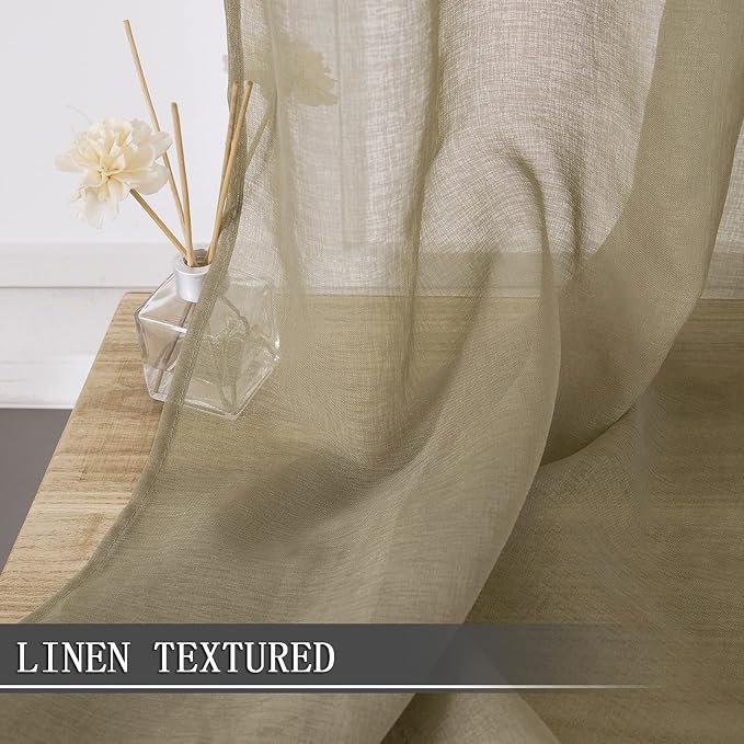Tollpiz Sheer Tier Curtains Kitchen Linen Textured Half Curtain Sheers Light - Image 2