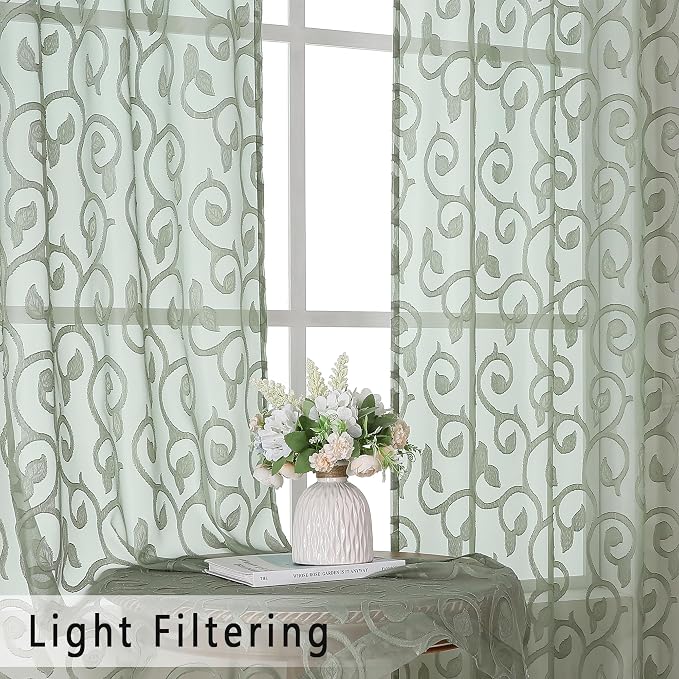 OWENIE Sage Green Semi Sheer Curtains 84 inches Long - Image 2