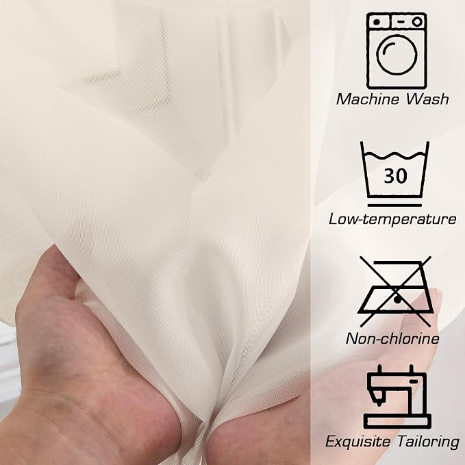 OWENIE Sheer Curtains 63 inch Length 2 Panels Set, Rod Pocket Voile Fimly Sheer - Image 3