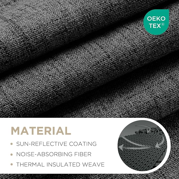 Joydeco 100% Blackout Curtains for Bedroom - Natural Linen Curtains 42"W x 108"L Long, Thermal Insulated 2 Panels Black Light Blocking Drapes, Rod Pocket & Back Tabs, Darkening Privacy for Living Room