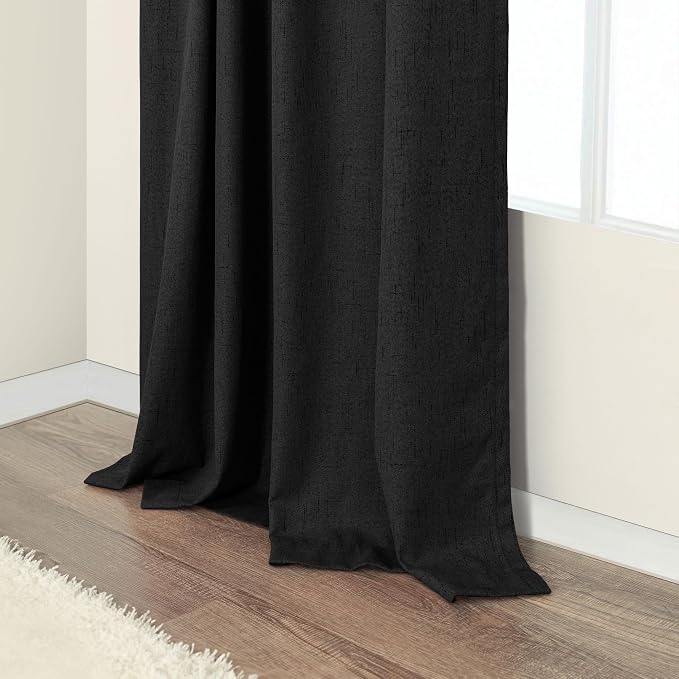 Long Black Curtains for Living Room Modern Farmhouse Linen Black Out Drapes for - Image 8