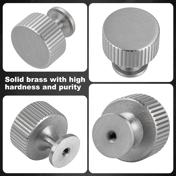 6 Pack Satin Nickel Cabinet Knobs, Solid Brass Drawer Pulls, Modern Kitchen Cabinet Handles for Cupboard, Wardrobe, Bathroom & Closet, Durable Cabinet Hardware