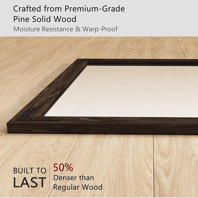 VocalStar Black Wood Framed Mirror 24 x 32 Inch, Rustic Natural Black Wooden Rectangle Bathroom Vanity Wall Mirror for Farmhouse Boho Decor, 1/4-inch Shatterproof Glass | Waterproof