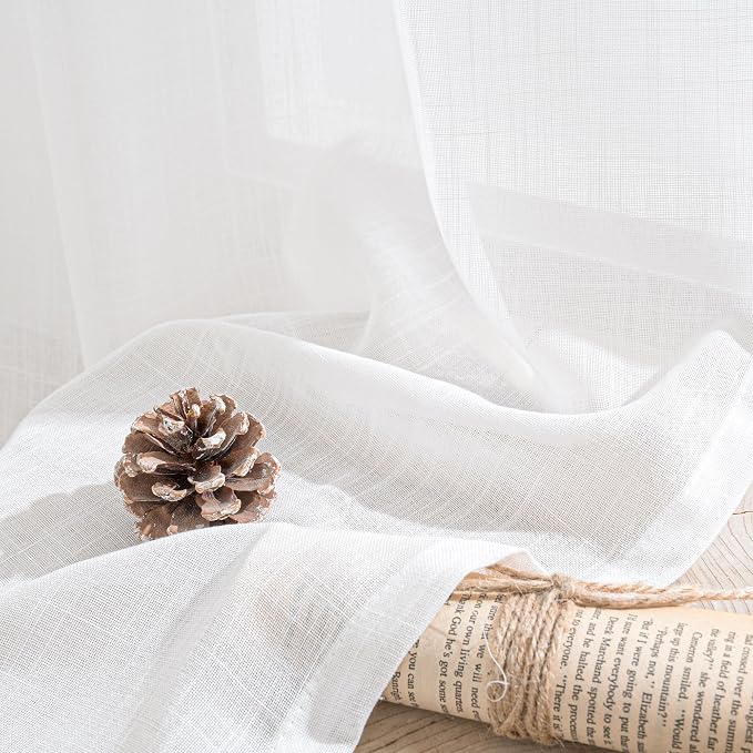 BGment White Linen Semi Sheer Curtains 84 Inch Length - Image 8