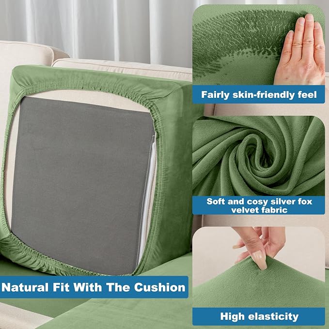 Couch Cover Stretch Velvet Sofa Cushion Cover 2-Piece - Image 5