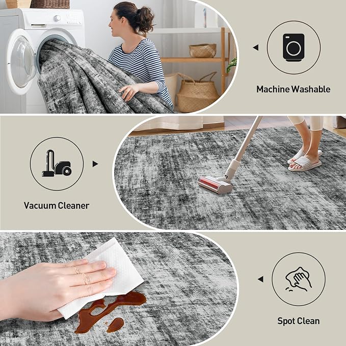 5x7 Area Rugs Washable Rug: Modern Abstract Living Room Rug Soft Anti-Skid Thin - Image 3