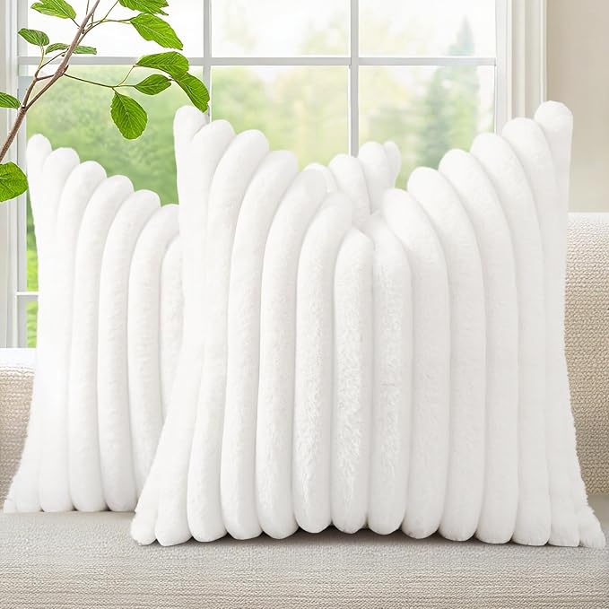 decorUhome Summer Cozy Faux Fur Throw Pillow Covers 26x26 Set of 2 Decorative by decorUhome