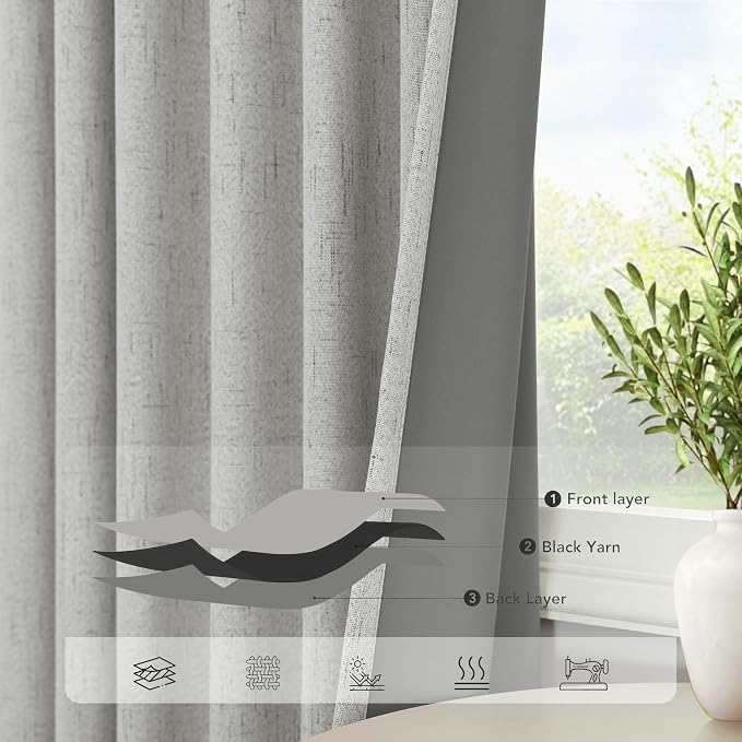 Pitalk 45 Inch Length Blackout Curtains Set of 2 Panels Back Tab Linen Cotton - Image 4