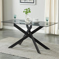 Modern Style Dining Table with Gray Tempered Glass Top and Black Metal Tubular Legs, 58.5”Lx29”Wx30”H