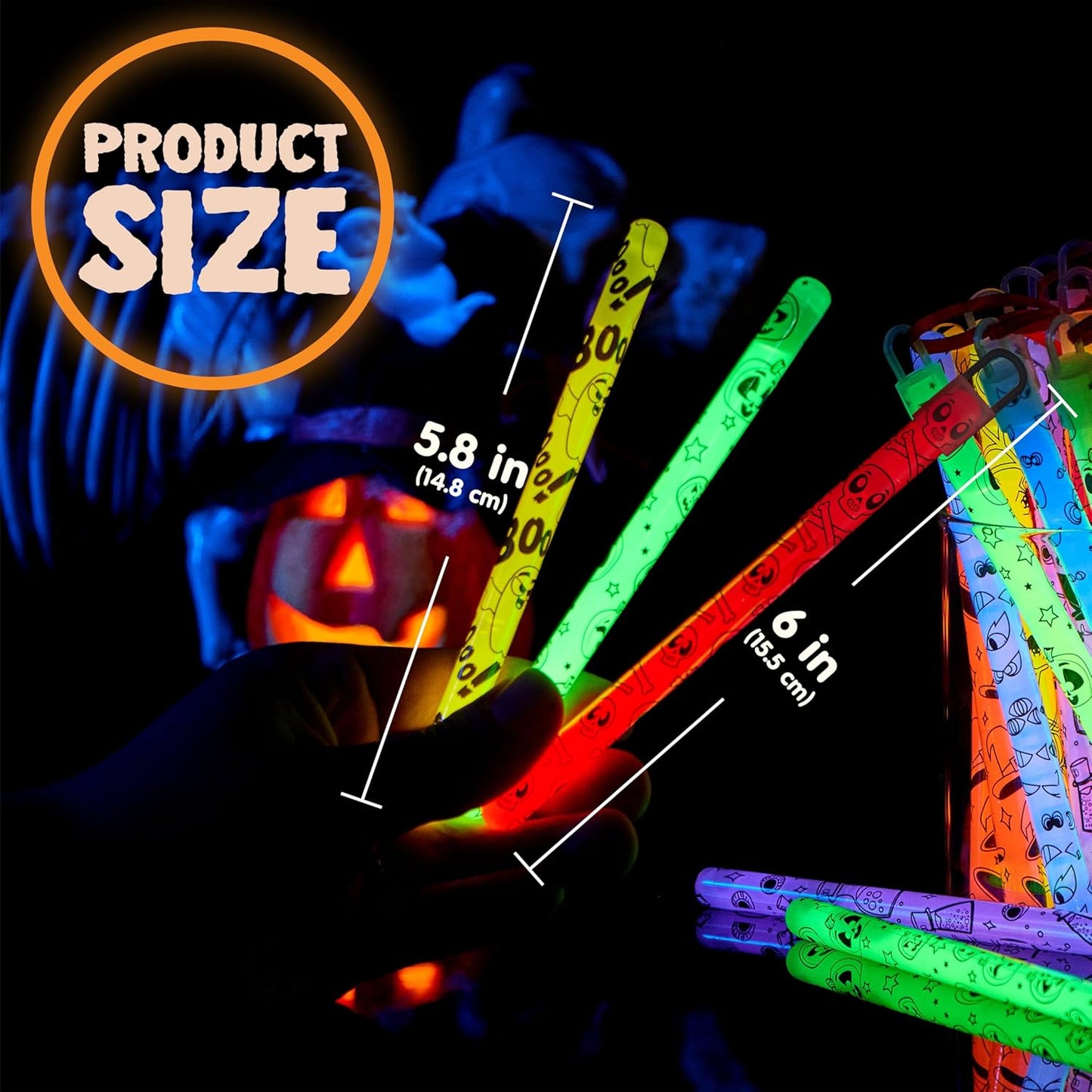 JOYIN 30 Pcs Halloween Glow Sticks Bulk Party Pack, Hanging Wands in 8 Design, 6 Color Light Up Stick for Kid Glow in The Dark Halloween Party Favor Supplies, Goodie Bag Filler, Trick or Treating Gift