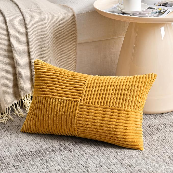 Fancy Homi 2 Packs Gold Yellow Lumbar Decorative Throw Pillow Covers 16x24 Inch - Image 2