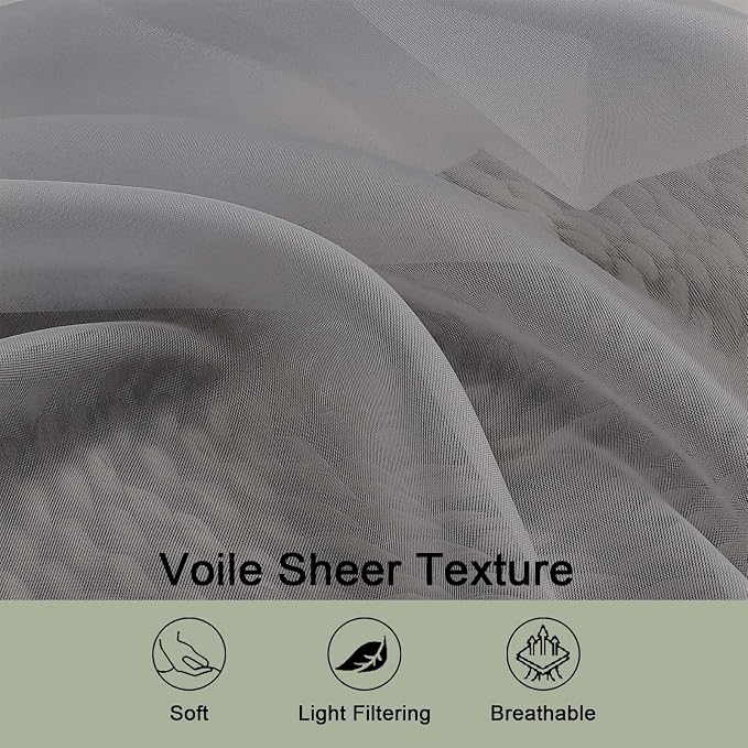 OWENIE Grey Sheer Curtain 90 Inches Long 2 Panels Set, Solid Filmy Drapes - Image 5