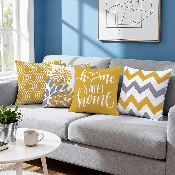 Hexagram Geometric Yellow Pillow Covers 20x20 Set of 4, Decorative Outdoor Boho - Image 7