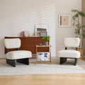 Christopher Knight Home Mores Low Profile Accent Chair Set of 2, Modern Living Room Armless Lounge Chair, Fabric Comfy Reading Chair for Bedroom, Wooden Frame and Thick Padded Seat, Black+White