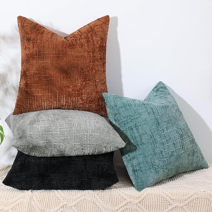 decorUhome Black Chenille Throw Pillow Covers 18x18 Set of 2 Textured Soft Cozy - Image 9
