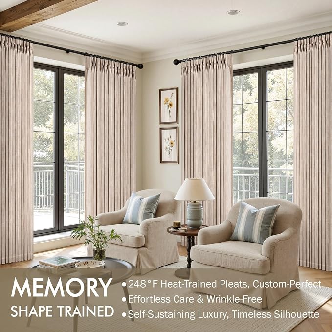 MIULEE Pinch Pleated Thick Linen Curtains 90 Inches Long 2 Panels - Image 2