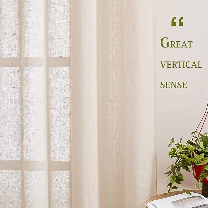NICETOWN Linen Textured Sheer Faux Flax Window Curtains, 2 Pieces - Image 5