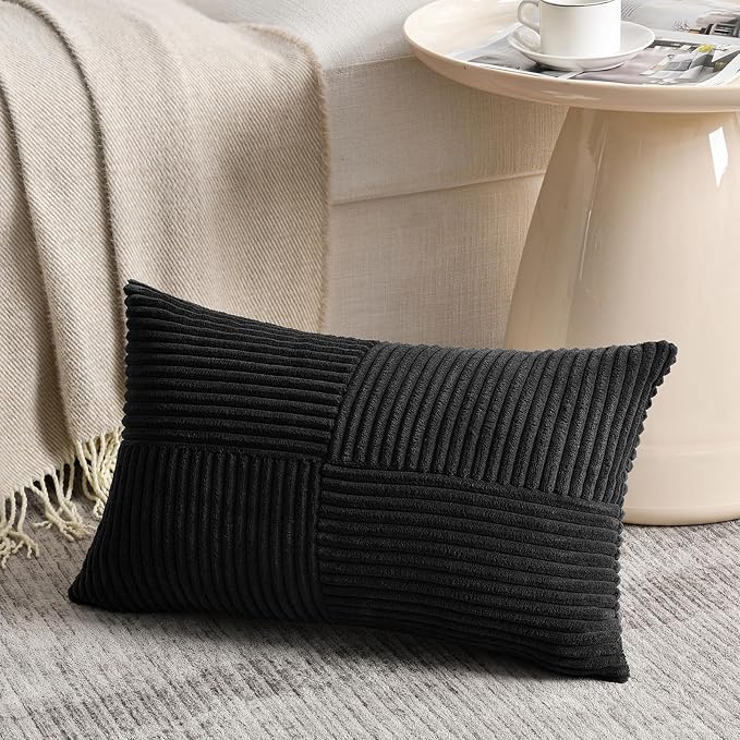 Fancy Homi 2 Packs Black Long Lumbar Decorative Throw Pillow Covers 12x24 Inch - Image 2