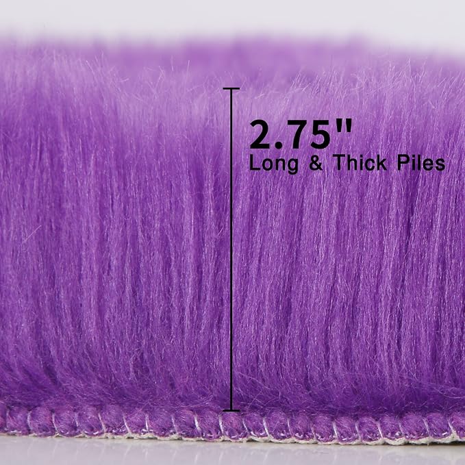 duduta Purple Faux Sheepskin Runner Rugs 2x6 ft, Fluffy Fur Sofa Couch Covers - Image 3