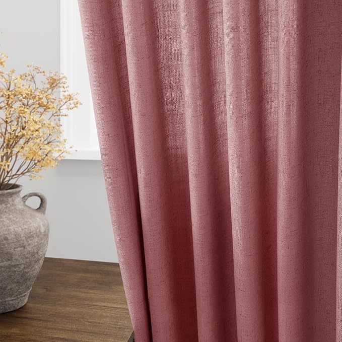 Nanspring Canyon Rose Linen Curtains 90 Inch Long 2 Panels Set - Image 4
