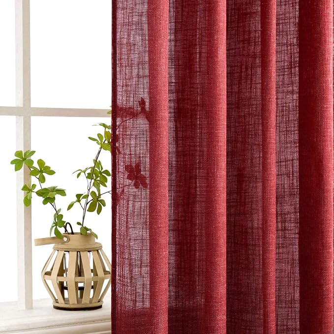 MIULEE Burgundy Red Linen Curtains 96 Inch Long - Image 5