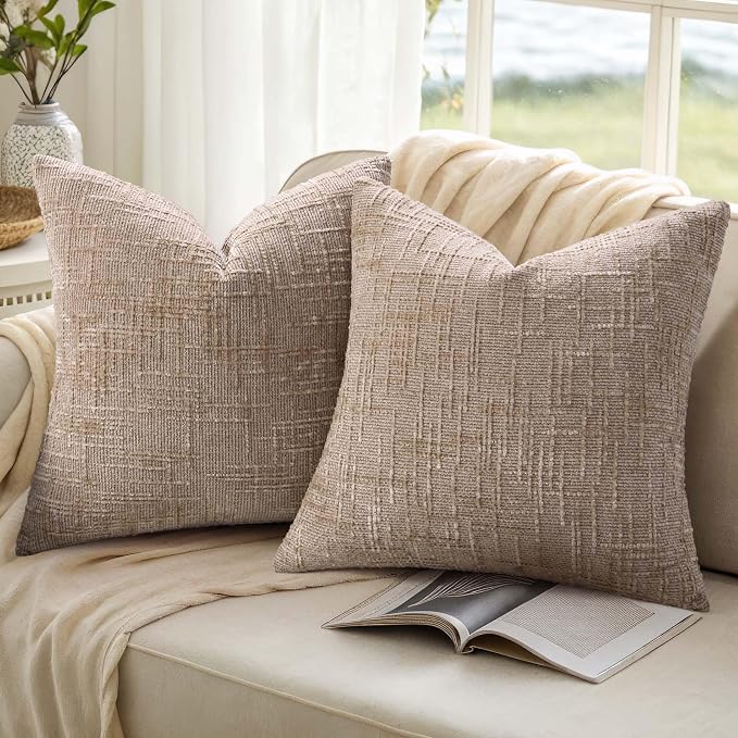 decorUhome Oatmeal Chenille Throw Pillow Covers 20x20 Set of 2 Textured Soft - Image 9