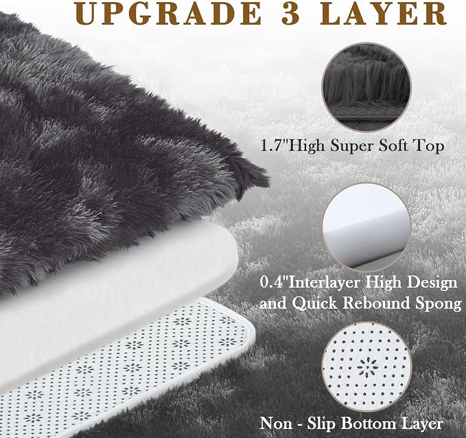3x5 Rug, Bedside Preppy Dorm Area Rug, College Essentials Grey Small Carpets - Image 3