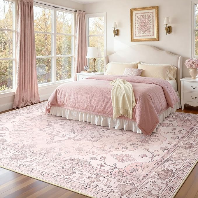 Area Rugs 6'x9' Washable Non-Slip, Floral Vintage Distress Print Pattern - Image 3