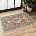 Lahome Oriental Small Rugs for Entryway, 2x3 Rug Non Slip Washable Door Mat Indoor Entrance Ultra-Thin Vintage Soft Carpet for Kitchen Bedroom Front Door Bathroom, Orange/Multi