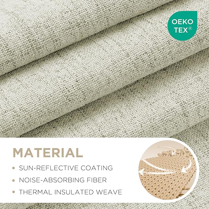 Joydeco 100% Blackout Curtains for Bedroom - Natural Linen Curtains 42" W x 72" L Long, Thermal Insulated 2 Panels Light Beige. Room Darkening Light Blocking Drapes for Living Room