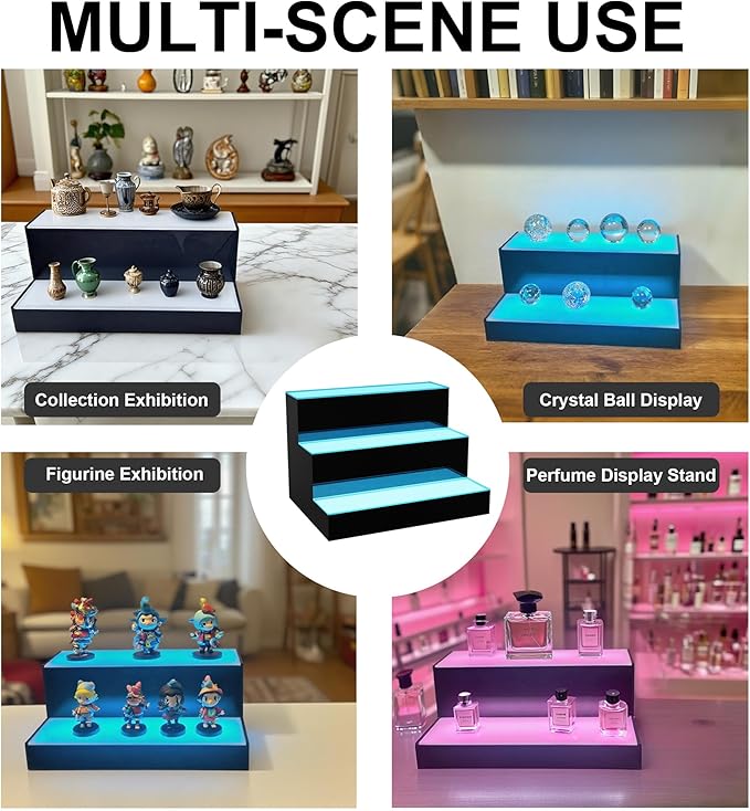 MESAlLUP Acrylic 16 Inch 2 Tier High Light LED Liquor Bottle Display Shelf with Remote Control, Mulit Color Lighting for Home Mini Bar, Restaurants & Party Use(Without Power Bank)