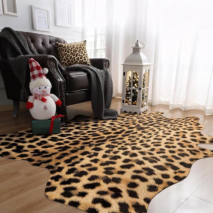 AROGAN Premium Leopard Print Rug 5.2x6.2 Feet, Machine Washable Faux Fur - Image 4