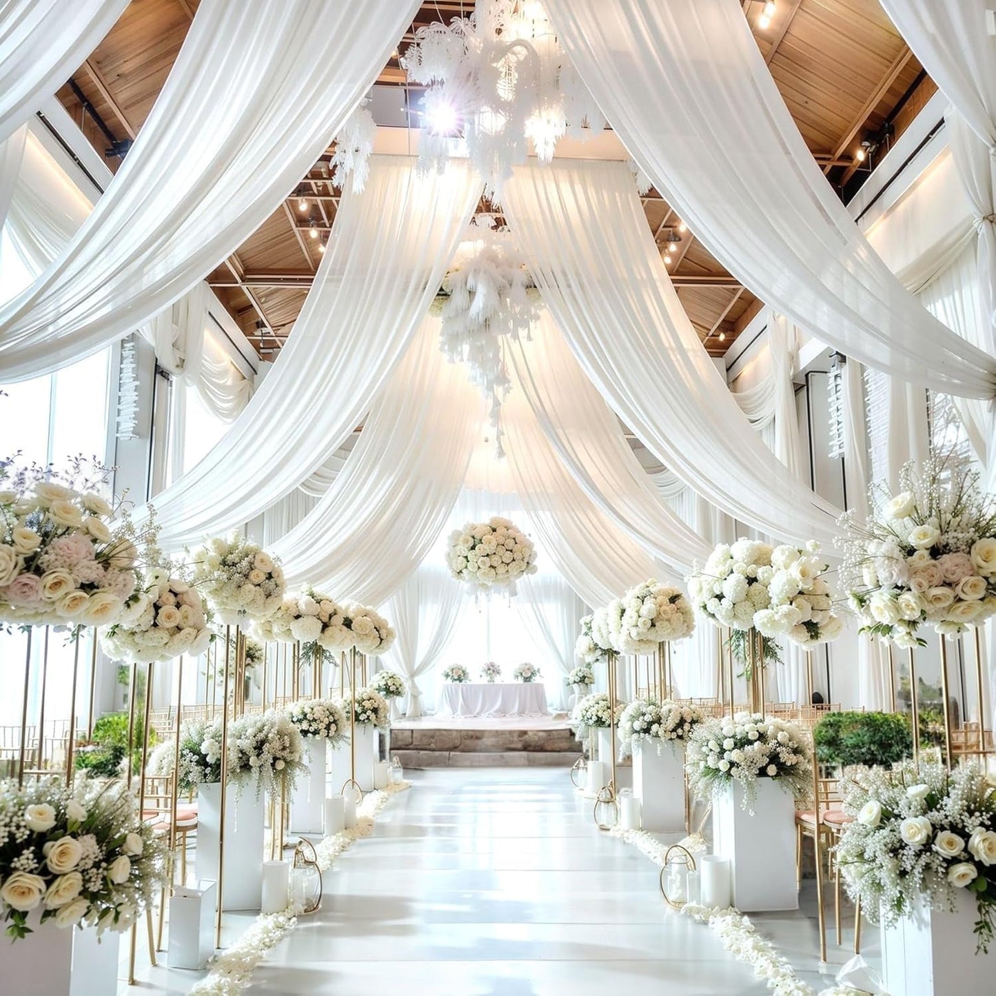 MDS Halloween Chiffon Draping Fabric - 2 Panel, 30" Wide x 30ft Long - Sheer Spooky Arbor & Canopy Drapery for Haunted House Backdrops, Party Ceilings, DIY Costumes & Themed Events - White