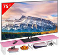Clikuutory 59" Large TV Riser for 32-75 inch TVs, Tabletop Stand with Steel Legs, Storage & Dual - Screen Office Desk Function, Ideal for Home Office, Bedroom, Living Room, Pink