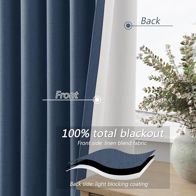 Guken 100% Blackout Curtains 96 Inch Length 2 Panels Set - Image 4