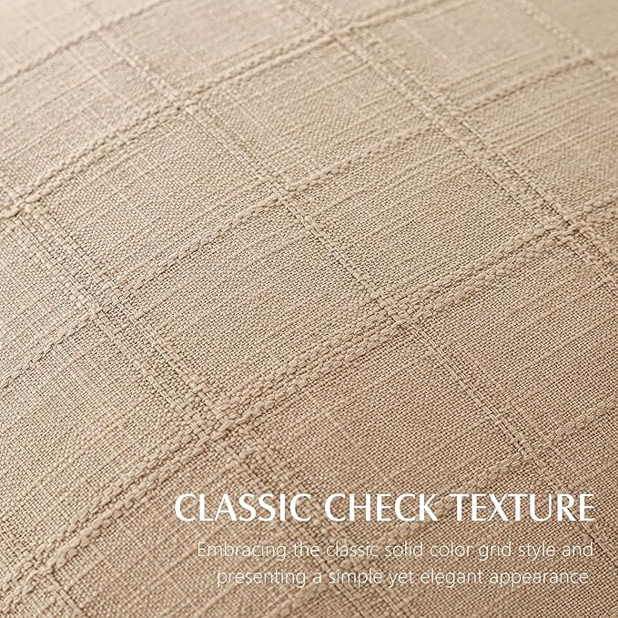 Foindtower Set of 2 Decorative Linen Check Throw Pillow Covers Neutral Farmhouse Lumbar Cushion Covers Modern Coastal Boho Home Decor for Sofa Chair Couch Bedroom Living Room Outdoor,12×20 Inch,Camel